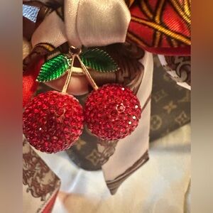 Red Cherry Crystal keychain with bow scarf